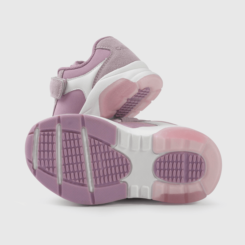 Zapatilla niña morada con luces para caminantes