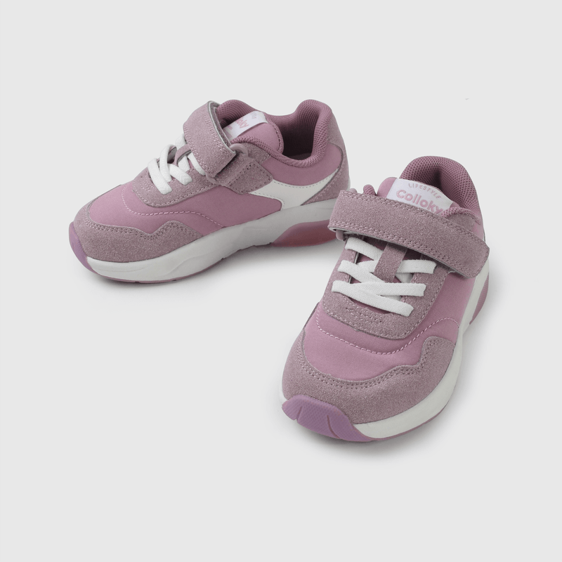 Zapatilla niña morada con luces para caminantes