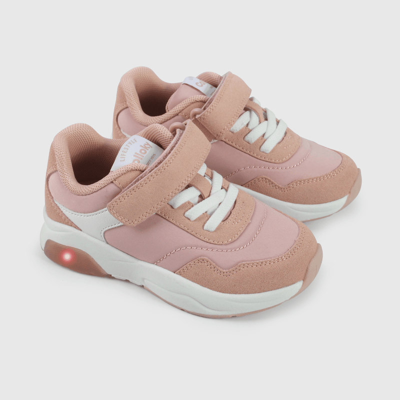 Zapatilla niña rosada con luces para caminantes