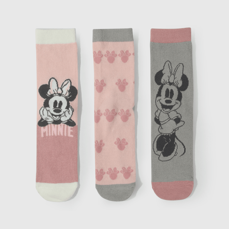 Calcetines Minnie rosados para niños, pack de 3