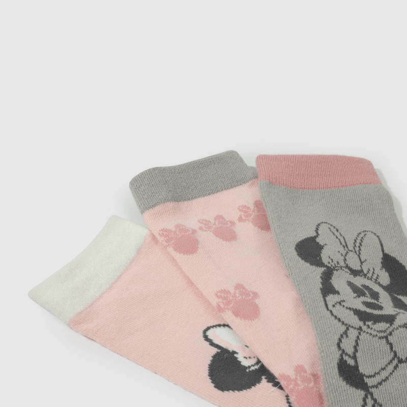 Calcetines Minnie rosados para niños, pack de 3