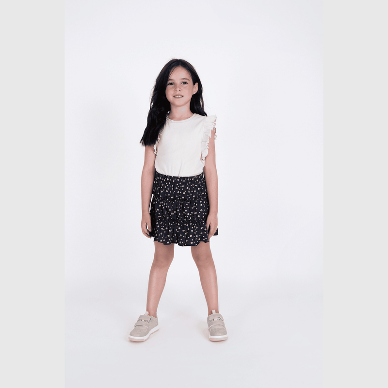 Falda corta negra con estampado para niñas - Colloky