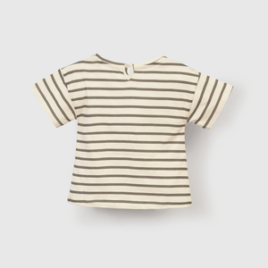 Polera de rayas beige con estampado LOVE para niña