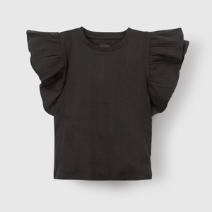 Polera negra con vuelos para niña, estilo y comodidad