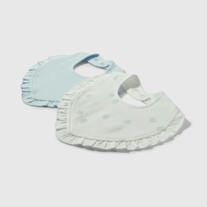 Baberos blancos y celestes para guaguas, pack de 2