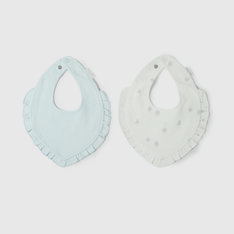 Baberos blancos y celestes para guaguas, pack de 2
