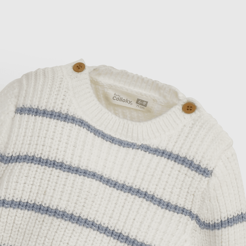 Sweater blanco con rayas azules para guaguas