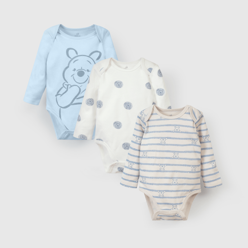 Bodies de guagua Winnie Pooh, pack de 3 en tonos suaves