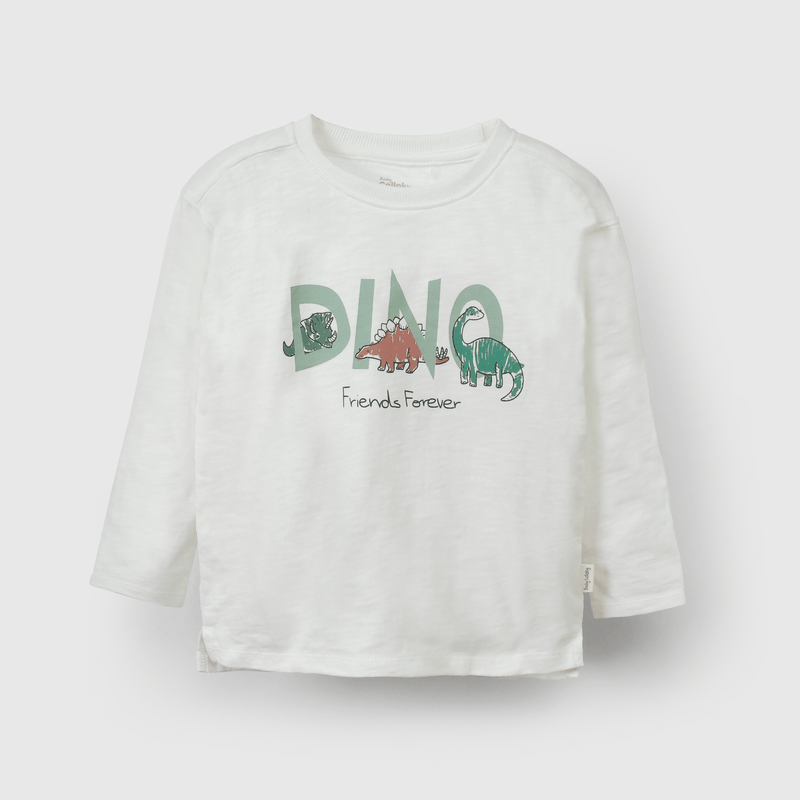 Polera blanca con dinosaurios para niños en crecimiento