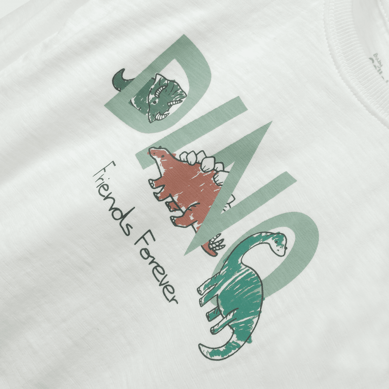 Polera blanca con dinosaurios para niños en crecimiento