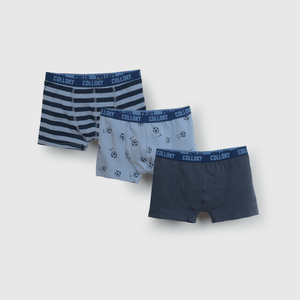 Bóxer niño azul y gris, pack de 3 pelotas
