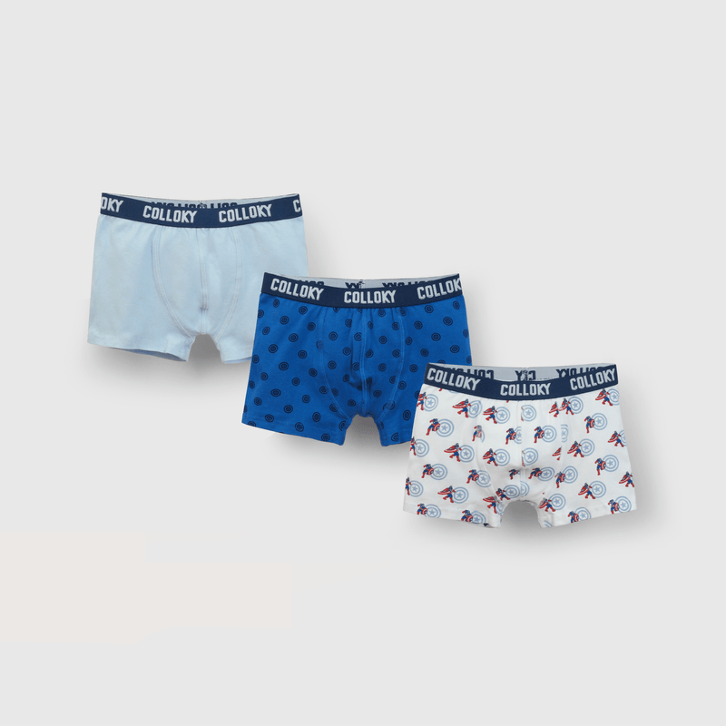 Bóxer azul para niños, pack de 3 con Capitán América