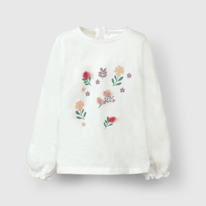 Polera blanca con flores para niñas, estilo encantador y cómodo