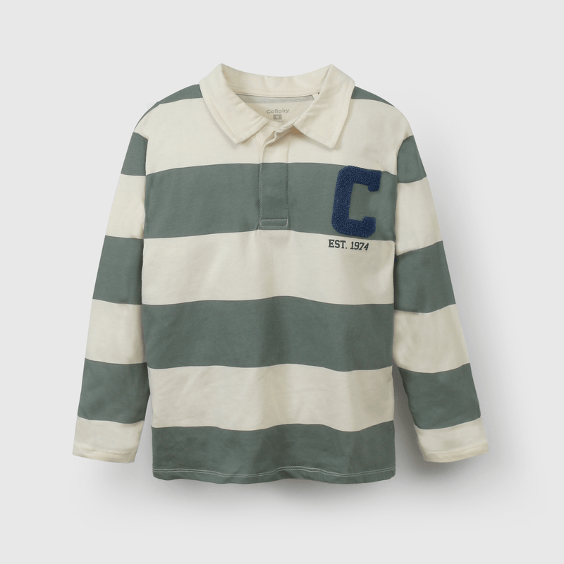 Polera rayada verde y beige para niños cómodos