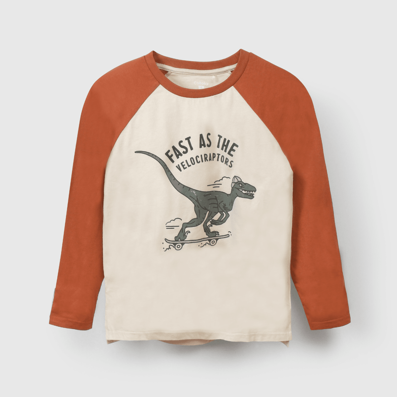 Polera café con dinosaurio para niños, cómoda y divertida