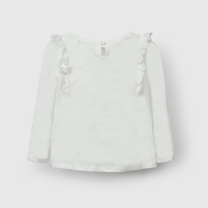 Polera blanca con vuelos para niña encantadora y cómoda