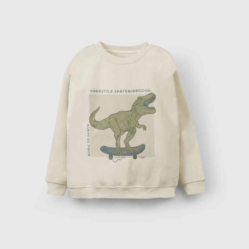Polerón dinosaurio beige para niños, estilo y comodidad