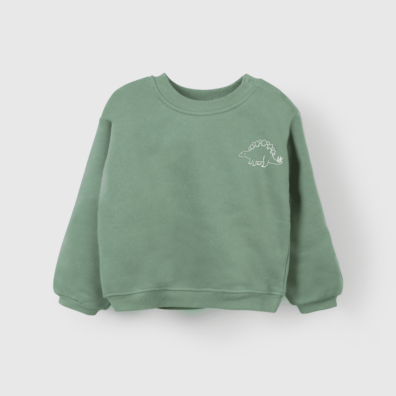 Polerón verde dinosaurio para niños, estilo y comodidad