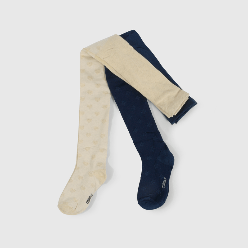 Pantys azul y beige para niñas, pack de 2