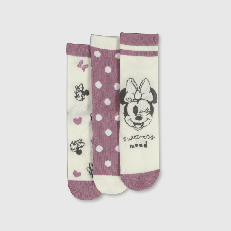 Calcetines Minnie Mouse morados para niños, pack de 3