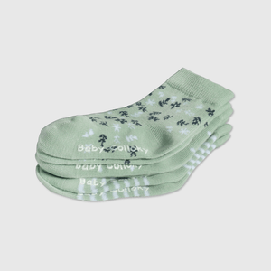 Calcetines verdes con flores para niños, pack de 3