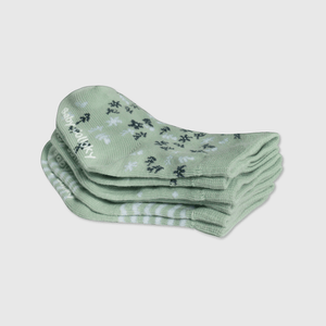 Calcetines verdes con flores para niños, pack de 3