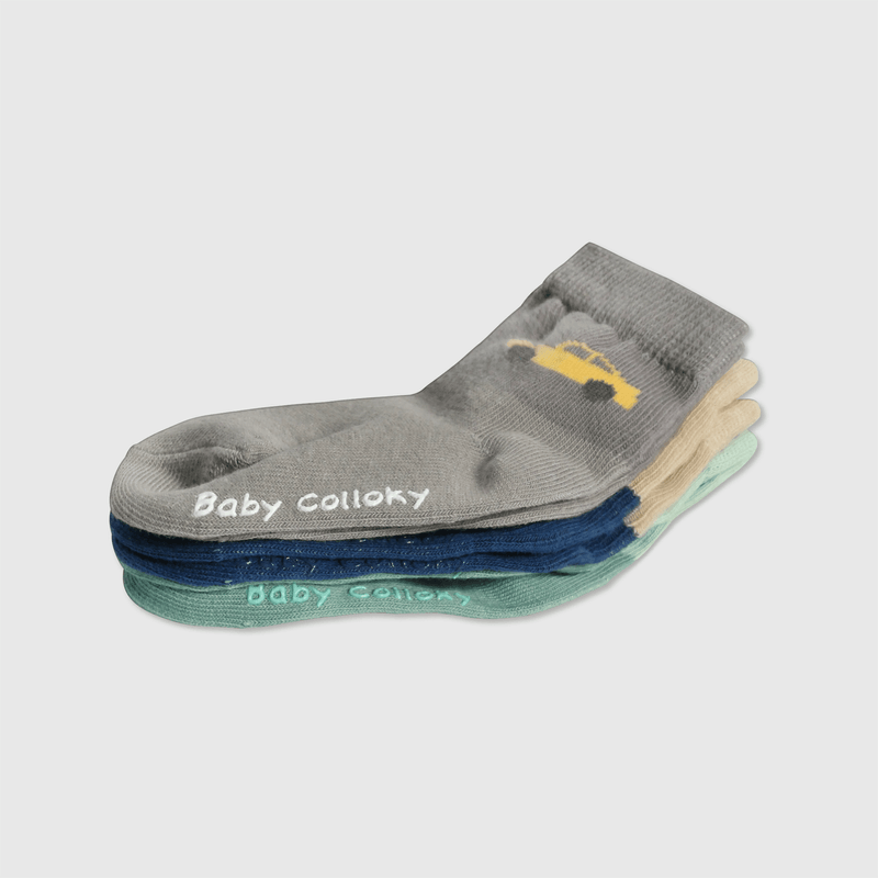 Calcetines autos verdes para niños, pack de 3
