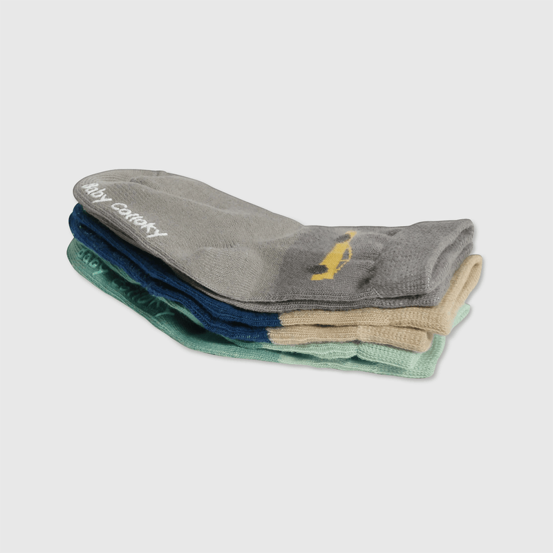 Calcetines autos verdes para niños, pack de 3