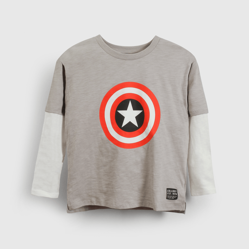 Polera gris Capitán América para niños, estilo y comodidad