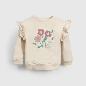 Polerón beige con flores, ideal para niñas