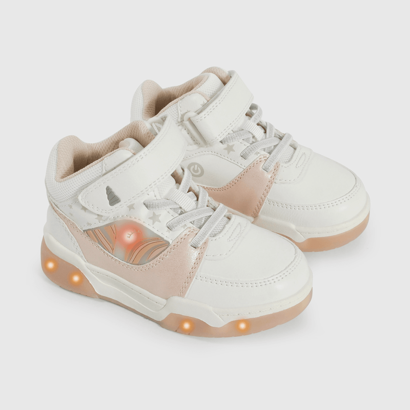 Zapatilla blanca con luces para niña, caminante