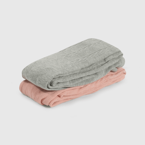 Pantys trenzadas gris y rosado para niñas, pack de 2
