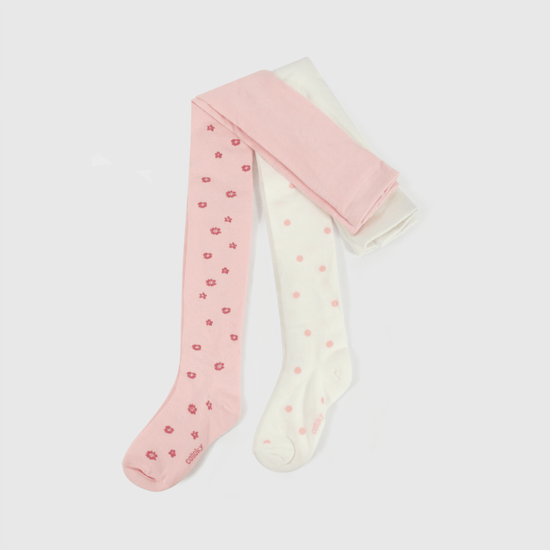 Pantys rosados y blancos para niñas, pack de 2