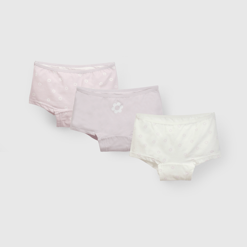 Calzones morados con flores para niñas, pack de 3