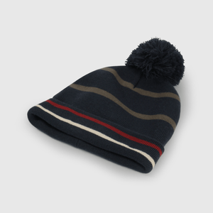 Gorro azul con líneas para niños, estilo y calidez