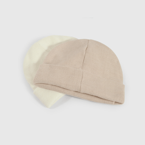 Pack 2 Gorros Tejidos con Forro Blanco y Beige