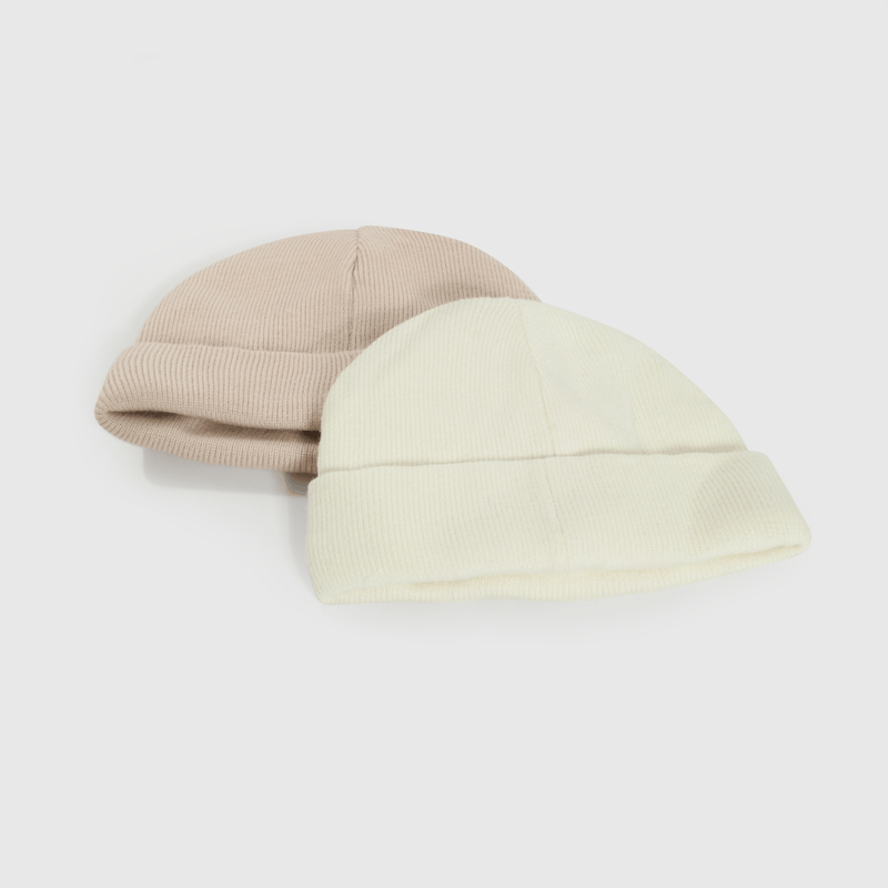Pack 2 Gorros Tejidos con Forro Blanco y Beige