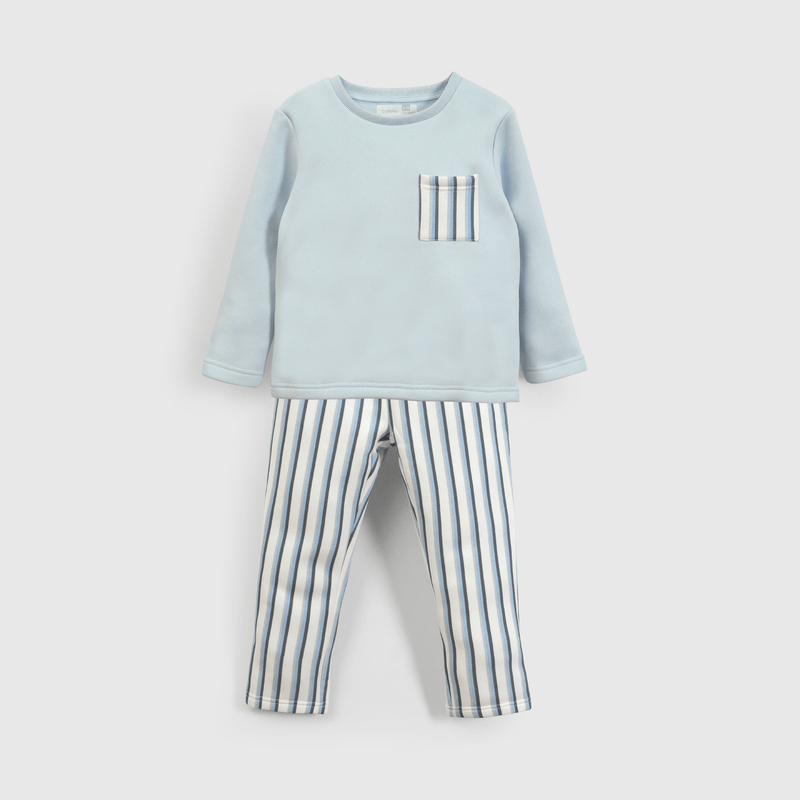 Pijama de Franela con Líneas Celeste