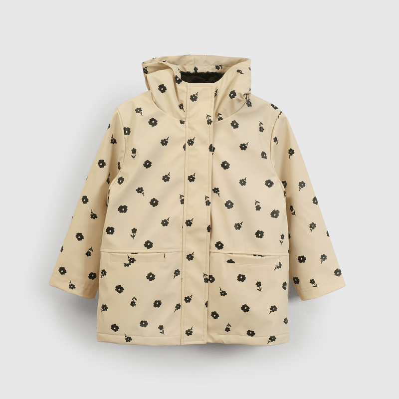 Chaqueta Engomada con Forro Beige Flores