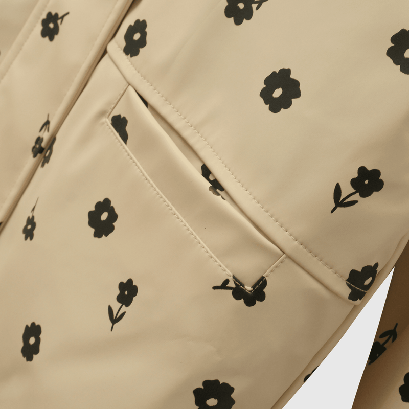 Chaqueta Engomada con Forro Beige Flores