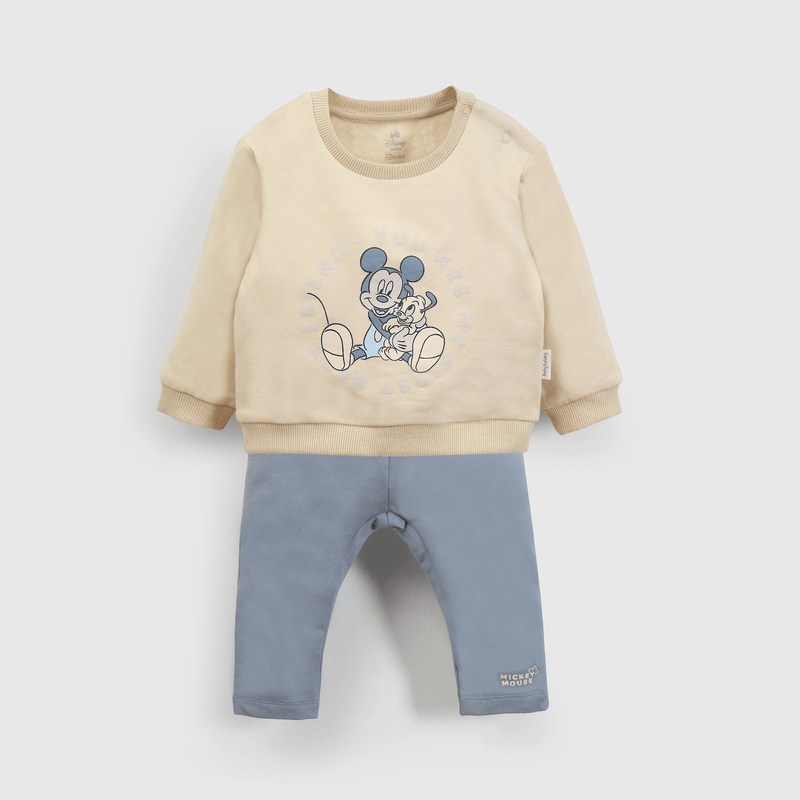 Conjunto Mickey para guaguas en tonos beige y azul