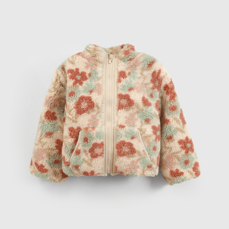 Chaqueta suave beige con flores para niñas