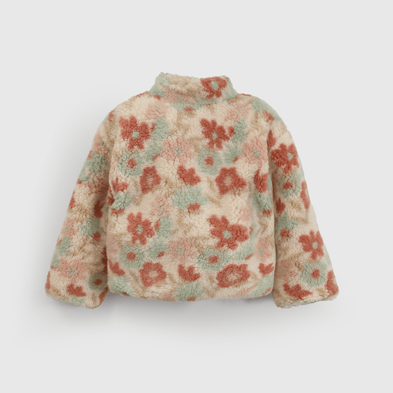 Chaqueta suave beige con flores para niñas