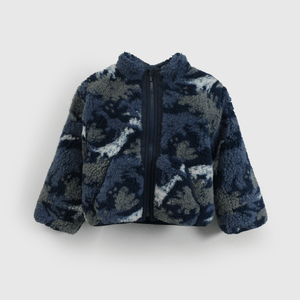 Abrigo azul estampado para niños, suave y acogedor