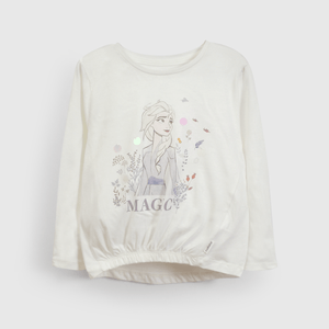 Polera blanca con Elsa para niñas, mágica y cómoda