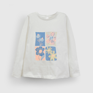 Polera blanca con flores para niñas, estilo fresco y alegre