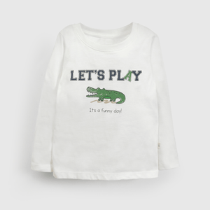 Polera blanca con cocodrilo para niños, estilo y comodidad