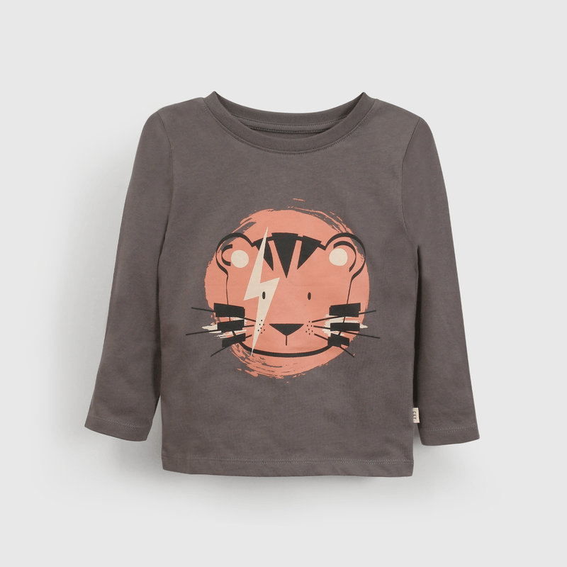 Polera gris con león para niños, cómoda y divertida