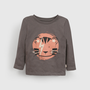 Polera gris con león para niños, cómoda y divertida