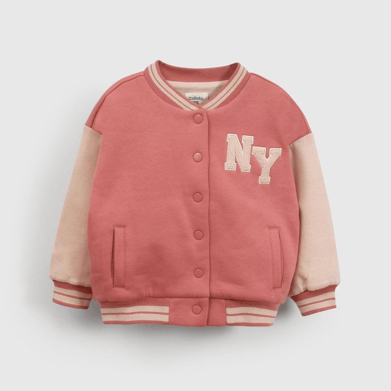 Polerón bomber rosado para niña, estilo y comodidad